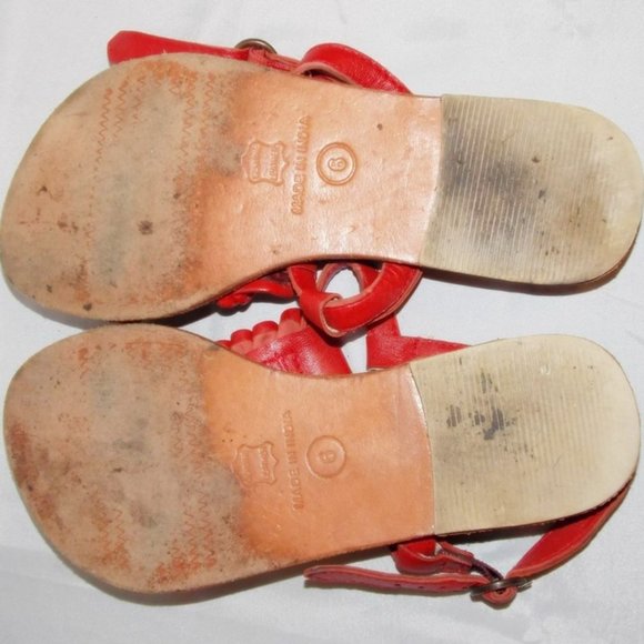 Chocolat Blu Flat Sandals Red Ruffle Leather Strappy size 6 - Picture 6 of 6